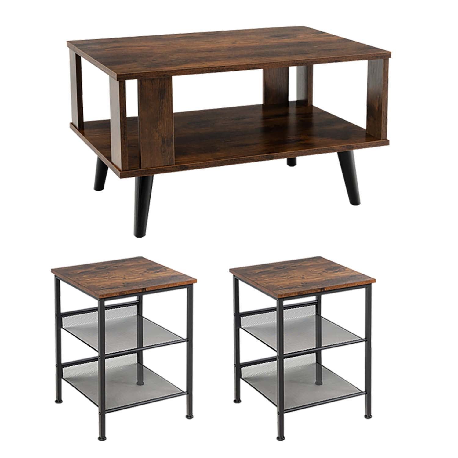 Finihen 3-Piece Industrial Coffee Table Set, Compact Mid-Century Coffee ... regarding Unveiling the Industrial Coffee Table Set with Cantilever Design &amp;amp; Aged Bronze Frames