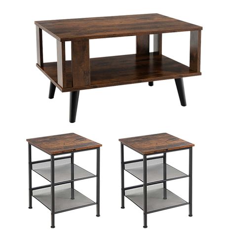 Finihen 3-Piece Industrial Coffee Table Set, Compact Mid-Century Coffee ... regarding Unveiling the Industrial Coffee Table Set with Cantilever Design & Aged Bronze Frames