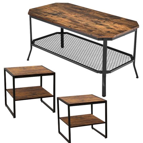 Finihen 3-Piece Industrial Coffee Table Set, Industrial Coffee Table ... with regard to Industrial Coffee Table Set With Cantilever Design & Aged Bronze Frames