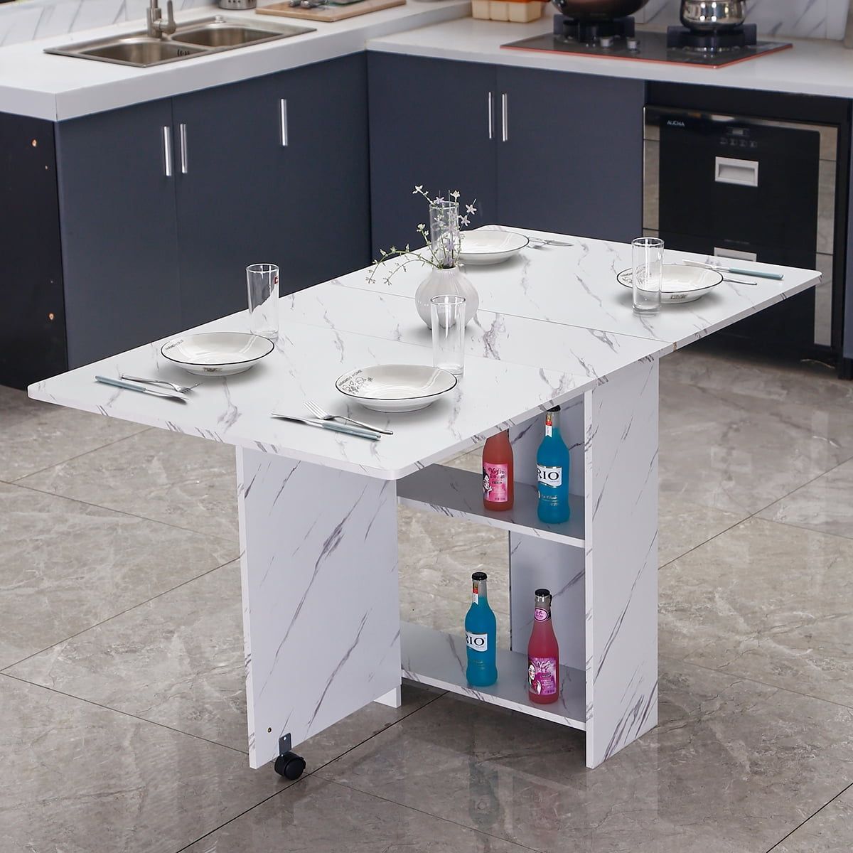 Foldable Kitchen Table, Rolling Wood Folding Dining Table On Wheels For ... for Space Saving Dining Table With Wheels