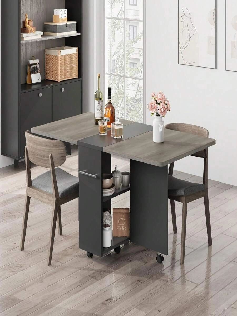 Folding Dining Table, Dinner Table With 2 Tier Storage Shelves, Space ... for The Hidden Benefits of Foldable Side Extensions