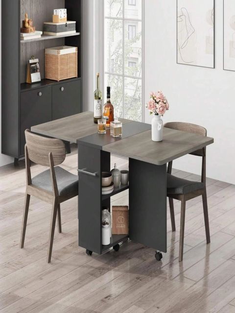 Folding Dining Table, Dinner Table With 2 Tier Storage Shelves, Space ... for The Hidden Benefits of Foldable Side Extensions