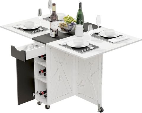 Folding Dining Table, Dinner Table With Drawer And Storage And Shelves ... pertaining to Space Saving Dining Table With Wheels