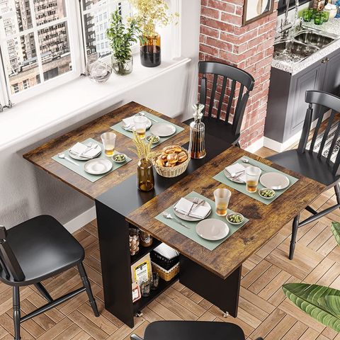 Folding Dining Table With 6 Wheels, Kitchen Table With 2-Layer Storage ... throughout How to Choose the Perfect Foldable Dining Table That Fits Your Studio Lifestyle