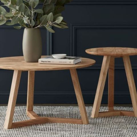 Franki 2Pce Round Hardwood Coffee & Side Table Set | Natural with Navidic Coffee Table Set Natural