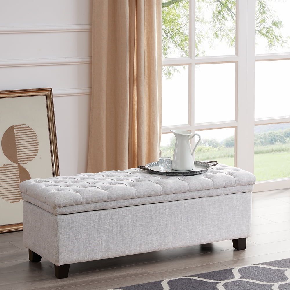 Free Shipping! Belleze 47 White Ottoman Bench, Large Laguna Tufted ... with regard to The Art of Styling with a Laguna White Fabric Rattan Bench