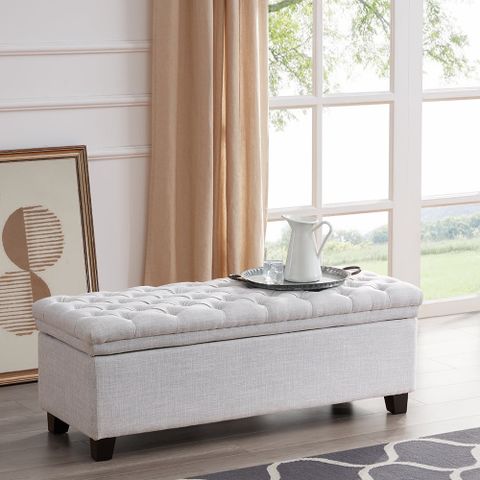 Free Shipping! Belleze 47 White Ottoman Bench, Large Laguna Tufted ... with regard to The Art of Styling with a Laguna White Fabric Rattan Bench
