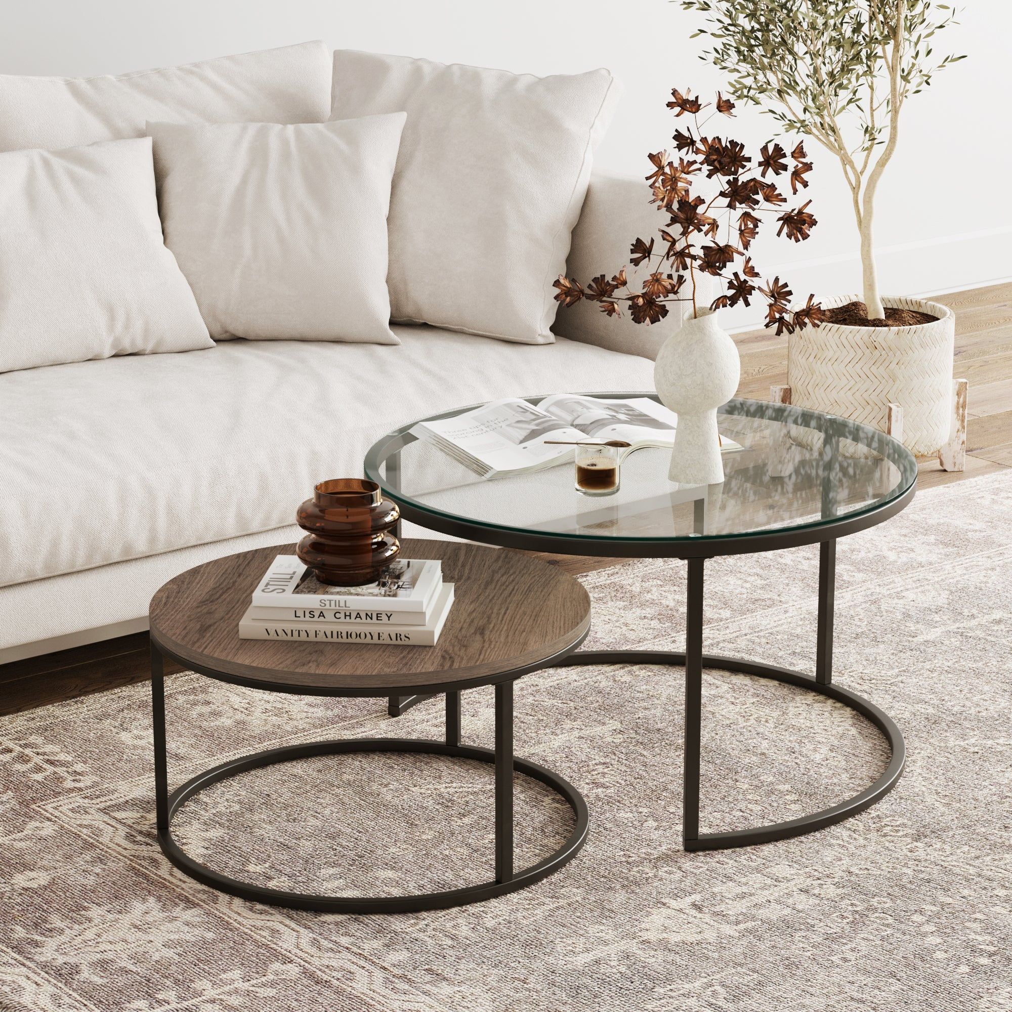 Free Shipping! Nathan James Stella Round Nesting Coffee Table Set Of 2 ... with regard to Expert Tips for Integrating the Elsie Grey Oak Nesting Coffee Table into Your Decor