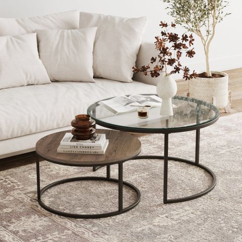 Free Shipping! Nathan James Stella Round Nesting Coffee Table Set Of 2 ... with regard to Expert Tips for Integrating the Elsie Grey Oak Nesting Coffee Table into Your Decor