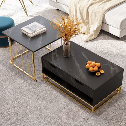 Free Shipping On Modern Nesting Coffee Table Set Of 2 In Black With ... pertaining to Modern Nesting Coffee Table Set With Decorative Line Detailing And Mdf Top, Black