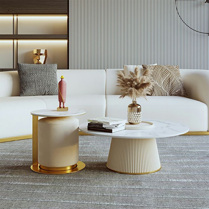 Free Shipping On Round White &amp; Gold Modern Coffee Table Set Sintered ... throughout Charming 3-Piece Coffee Table Set, Antique White, Stylish Round Tops