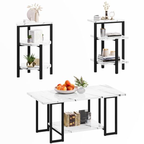 Furlinkhm Coffee Table Set Of 3,Rectangle Coffee Table&2 Accent Table ... throughout Discovering the Perfect 3-Piece Coffee Table for Your Home