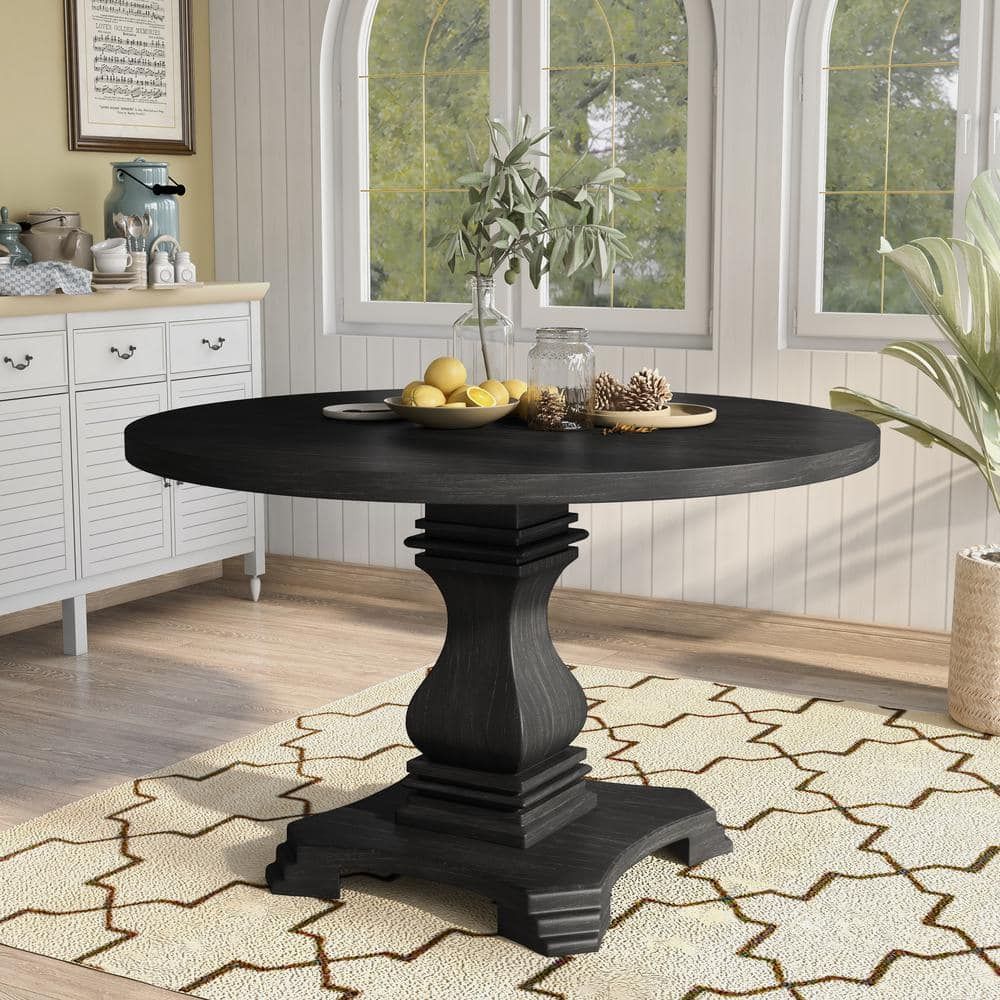 Furniture Of America Dvoralia 48 In. Round Brown Wood Dining Table ... within Chelsea Oak Wood Round Dining Table, Black