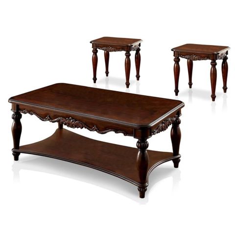 Furniture Of America Garner Traditional Wood 3-Piece Coffee Table Set ... within Furniture Of America Engraf Wood 3-Piece Coffee Table Set In Rustic Natural Tone