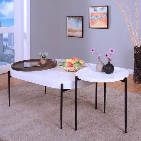 Furniture Of America Hylen Metal 2-Piece Coffee Table Set In Natural ... intended for Furniture Of America Vasket Contemporary Metal 2-Piece Coffee Table Set In White
