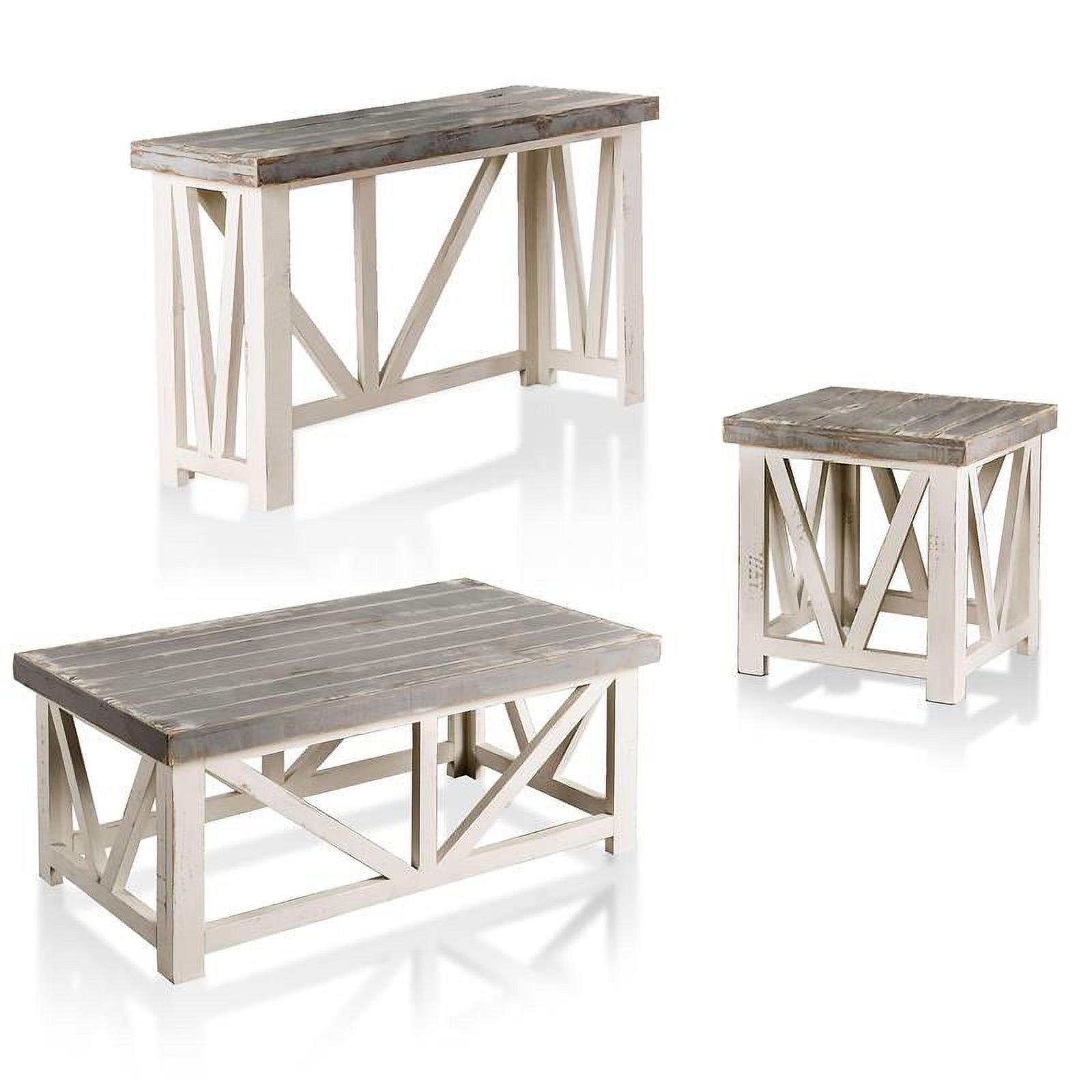 Furniture Of America Osier Solid Wood 3-Piece Coffee Table Set In Ivory ... pertaining to Furniture Of America Condway Wood 3-Piece Coffee Table Set In Antique White