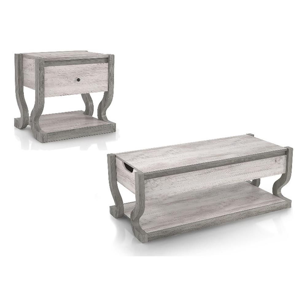 Furniture Of America Seche Wood 2-Piece Coffee Table Set In Coastal ... throughout Evaluating the Practicality of the Baletto Wood Coffee Table Set