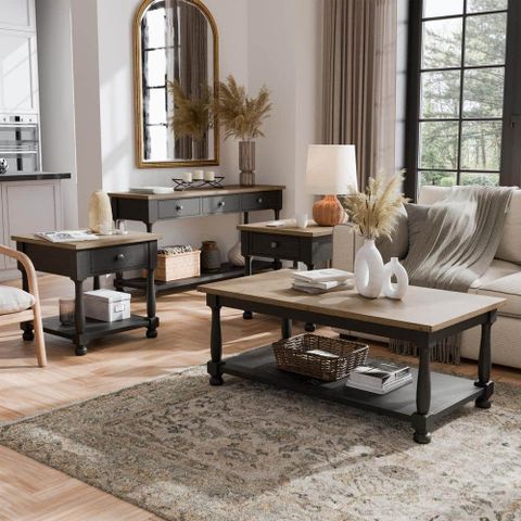 Furniture Of America Windcrest 4-Piece 48 In. Farmhouse Black Rectangle ... with regard to 4Pc Black Wood Coffee Table Set With Gold Painted Legs