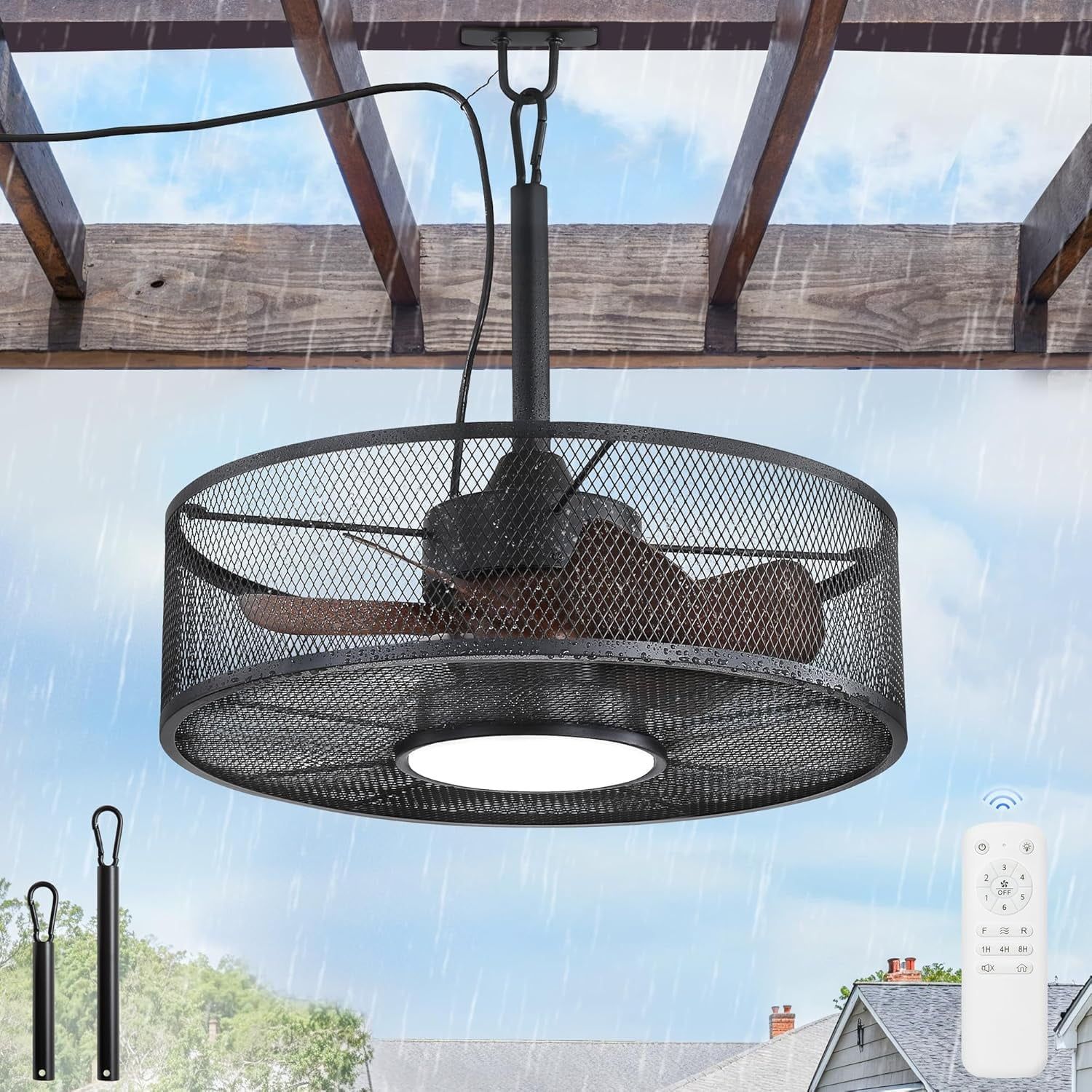 Gazebo Fan,Outdoor Ceiling Fan With Light For Patios And Remote, Ip65 ... intended for Outdoor Ceiling Fan Suitable For Pergola Roof