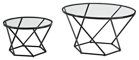 Geometric Glass 2-Piece Nesting Coffee Table Set - Transitional ... pertaining to Coaster 2 Piece Glass Top Coffee Table And End Table Set In Black