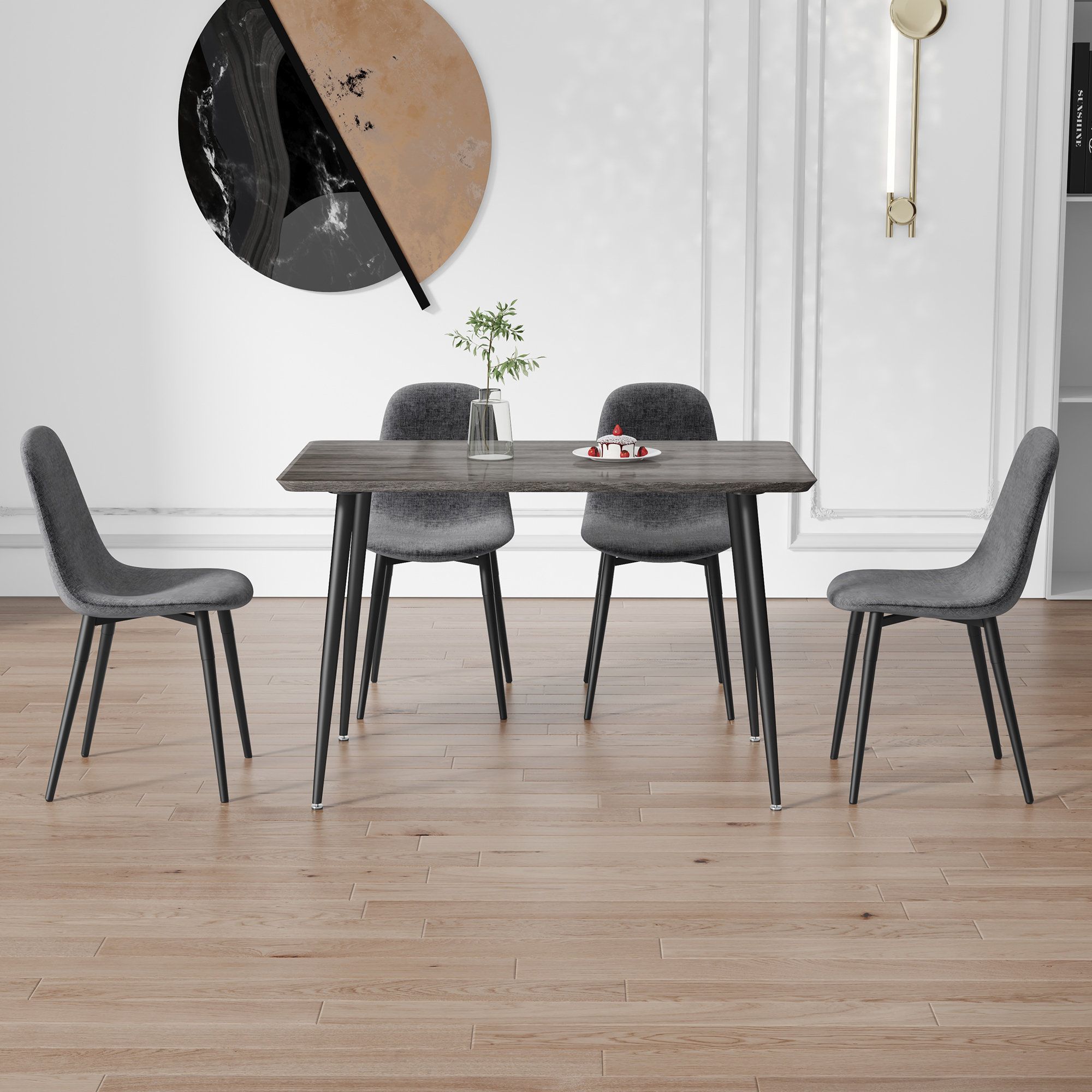 George Oliver Dining Set: 1 Wood Grain Table With Mdf Top, Black Iron Legs, And 4 Modern Chairs ... with Choosing the Right Oval Table An Expert Look at 83&quot; MDF Tops and Steel Bases