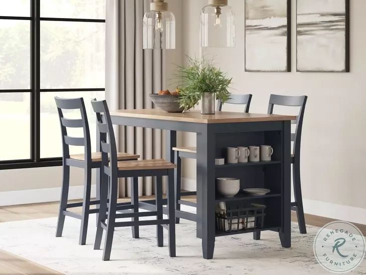 Gesthaven Natural And Blue Rectangular Counter Height Dining Table From ... with regard to Finding Your Ideal Rectangular Counter Height Table with a Natural Finish