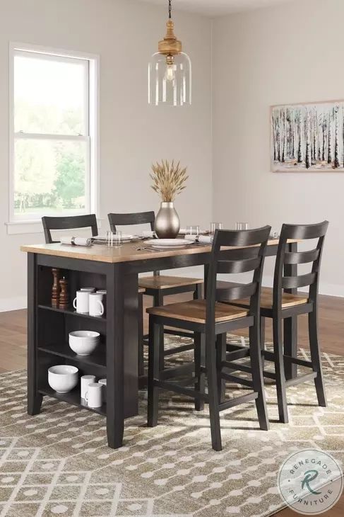 Gesthaven Natural And Brown Rectangular Counter Height Dining Table ... throughout Rectangular Counter Height Table, Natural Tone