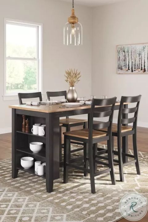 Gesthaven Natural And Brown Rectangular Counter Height Dining Table ... throughout Rectangular Counter Height Table, Natural Tone