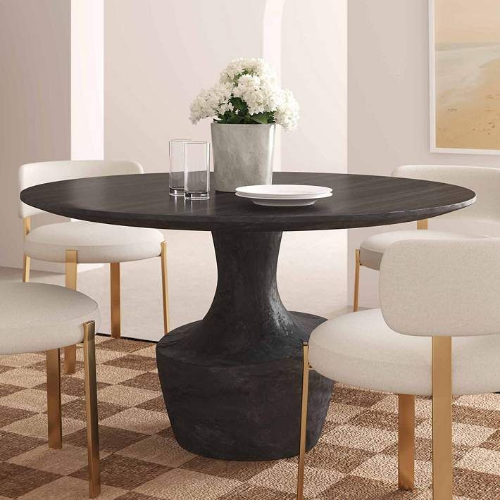 Gevra 54&quot; Wide Black Wood Faux Plaster Round Dinning Table - #702Y9 ... with Gevra Black Acacia &amp; Faux Plaster Dining Table