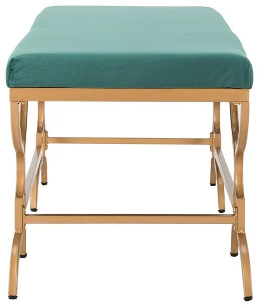 Glam Emerald Velvet Bench With Gold Geometric Base And Cushioned Seat ... inside Glam Emerald Velvet Bench With Gold Geometric Base And Cushioned Seat