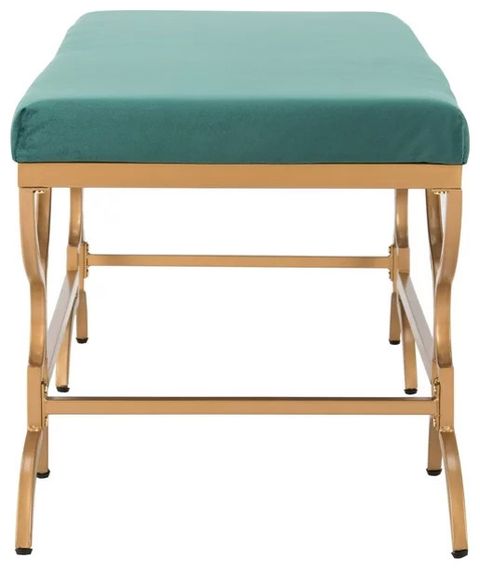 Glam Emerald Velvet Bench With Gold Geometric Base And Cushioned Seat ... inside Glam Emerald Velvet Bench With Gold Geometric Base And Cushioned Seat