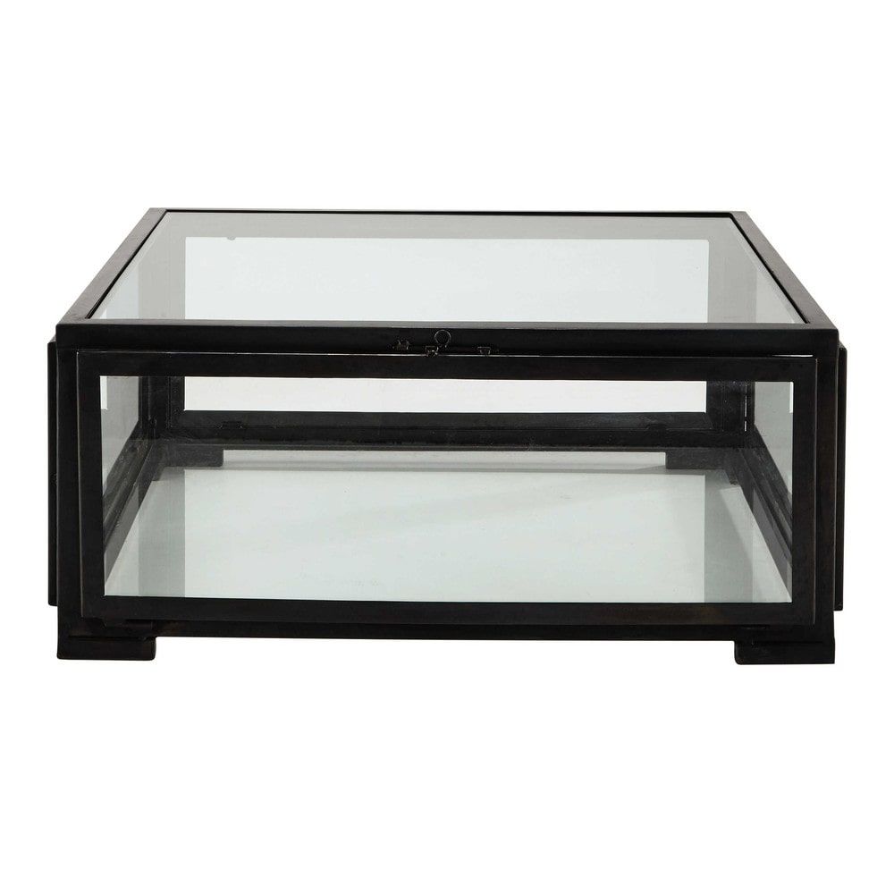 Glass And Metal Square Coffee Table In Black W 80Cm Alphonse | Maisons ... for A Closer Look at the Craftsmanship Behind Noir Galleria Tables