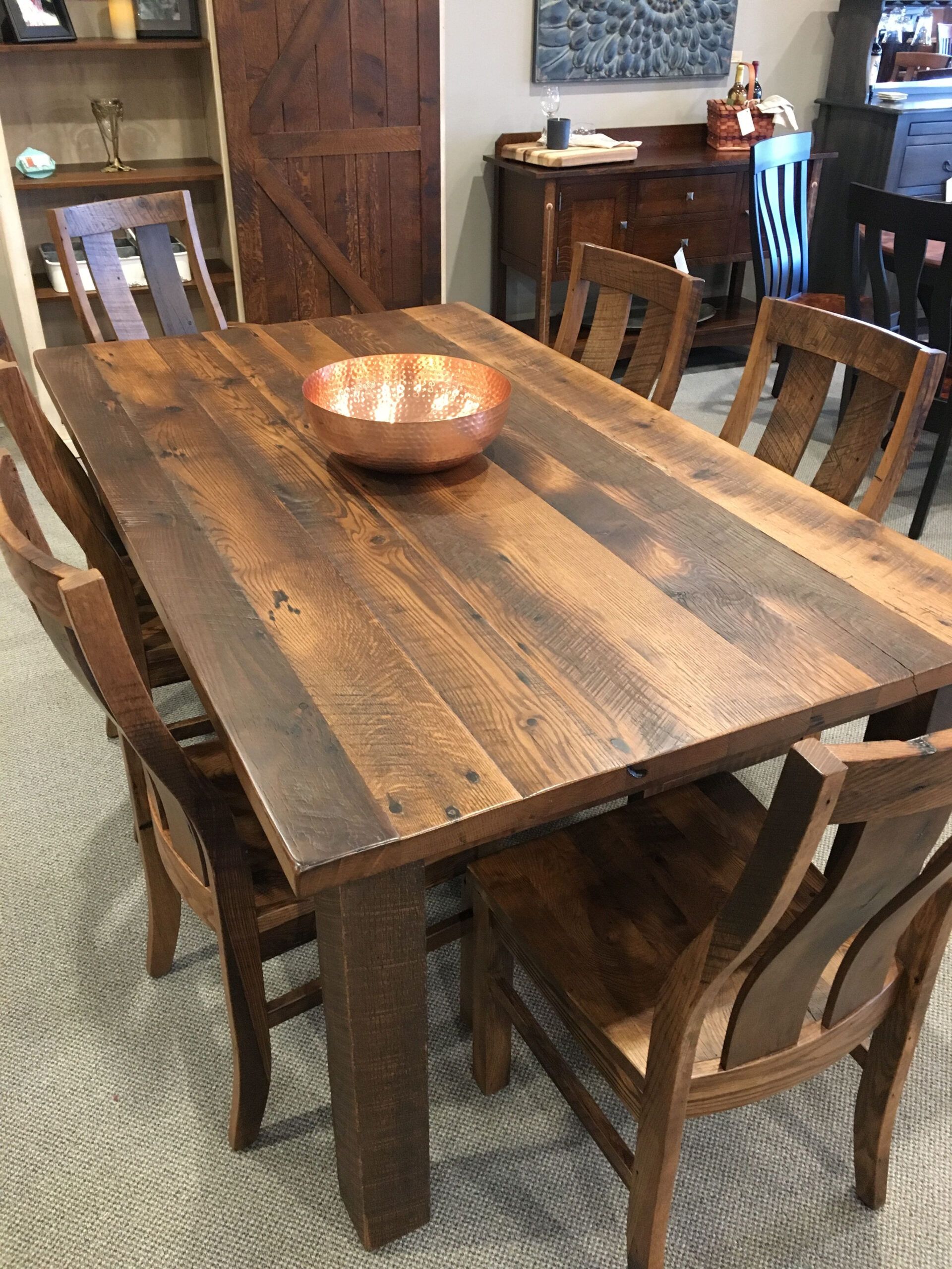 Glass Reclaimed Wood Farmhouse Table with Rustic Dining Table Handmade From Reclaimed Wood