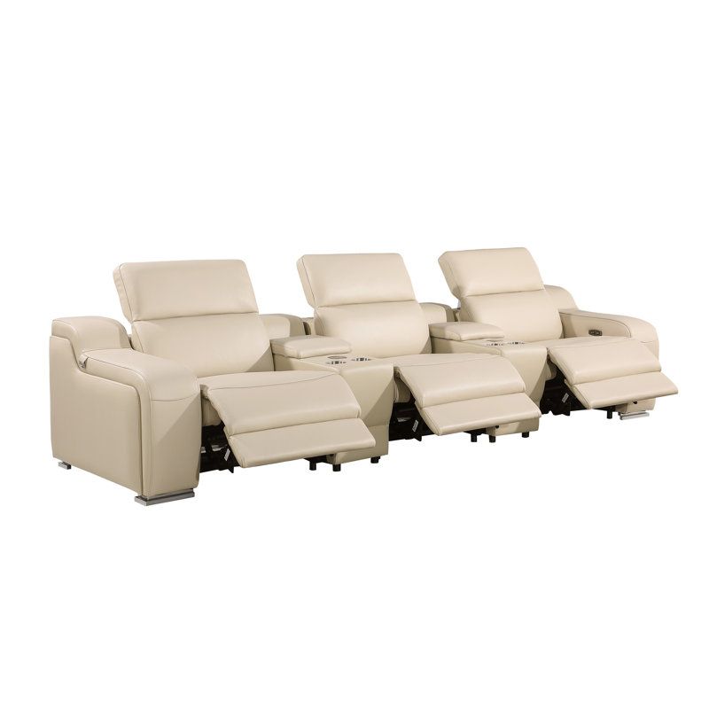 Global United 5-Piece 3-Power Reclining Italian Leather Sofa With Power Headrest | Wayfair regarding Antonio Italian Leather Power Reclining Sofa With Power Headrests, White