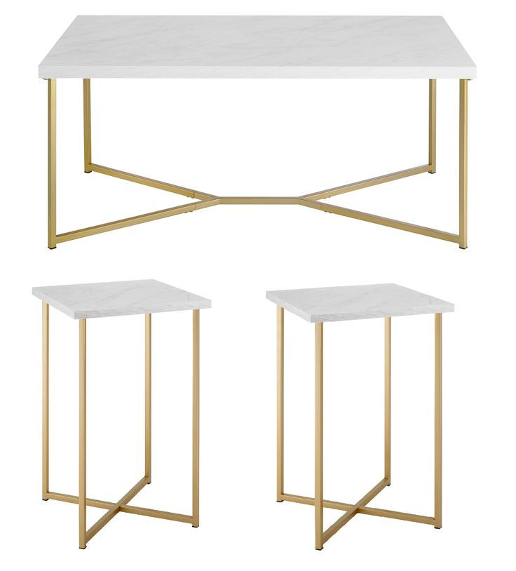 Gold Coffee Table Set Of 3 - Bo Berryman inside 3-Piece Coffee Table Set With Crossed Metal Base And Round Marble Tops, White Marble/Matte Gold