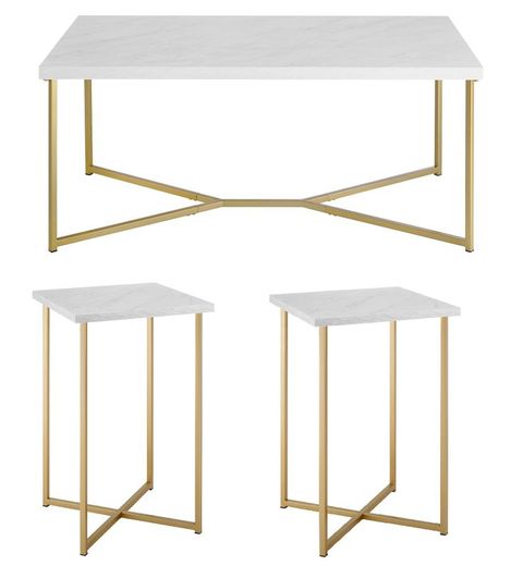 Gold Coffee Table Set Of 3 - Bo Berryman inside 3-Piece Coffee Table Set With Crossed Metal Base And Round Marble Tops, White Marble/Matte Gold