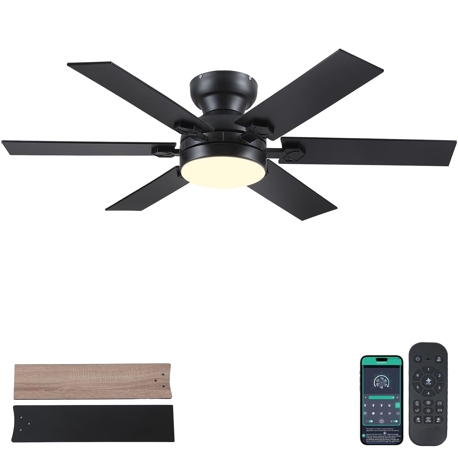 Goniyado 52&quot; Low Profile Ceiling Fans With Lights And Remote,Black ... within Outdoor Ceiling Fan With Remote And Light Combo