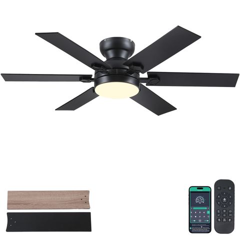 Goniyado 52" Low Profile Ceiling Fans With Lights And Remote,Black ... within Outdoor Ceiling Fan With Remote And Light Combo
