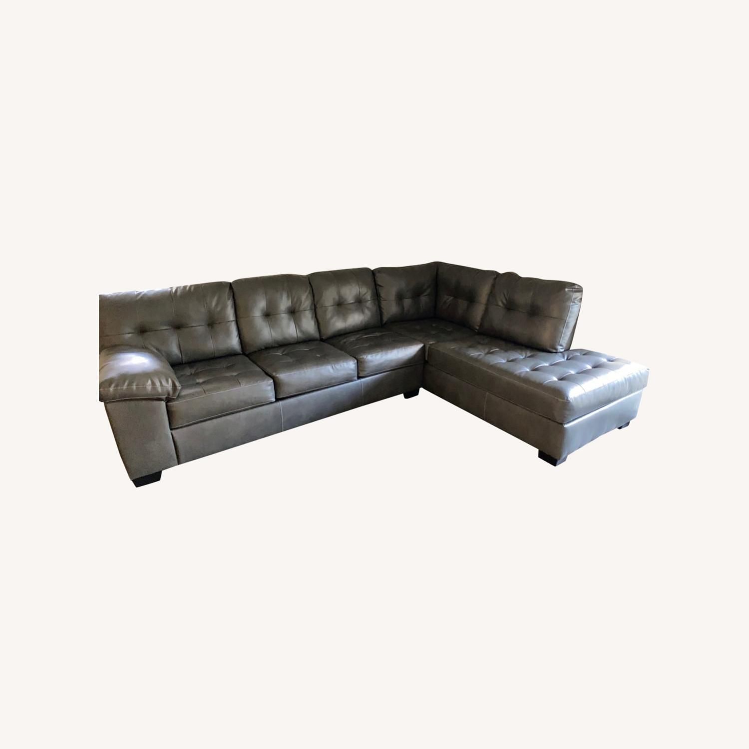 Gray Faux Leather 2-Piece Sectional With Chaise - Aptdeco with regard to A Closer Look at the Benzara BM166749 Two-Piece Gray Sectional