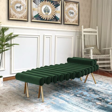 Green Line Tufted Bench Modern Upholstered Velvet Bench Stainless Steel ... inside Why a Green Velvet Bench with a Stainless Steel Base is a Smart Choice