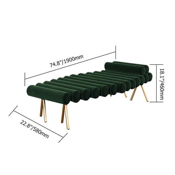 Green Line Tufted Bench Modern Upholstered Velvet Bench Stainless Steel ... intended for Why a Green Velvet Bench with a Stainless Steel Base is a Smart Choice