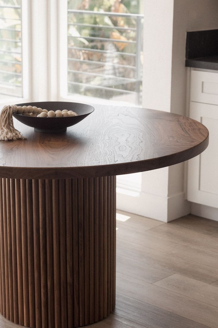 Halo- Solid Wood Round Fluted Pedestal Dining Table (Made To Order ... with regard to How the Terra Dark Brown Wood Table Elevates Your Dining Space