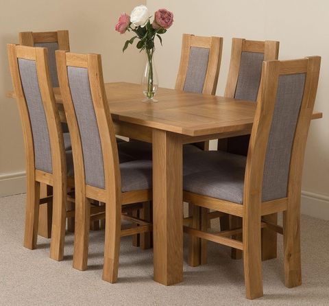 Hampton Solid Oak 120-160Cm Extending Dining Table With 6 Stanford ... intended for Solid Oak Dining Table Set With Bench