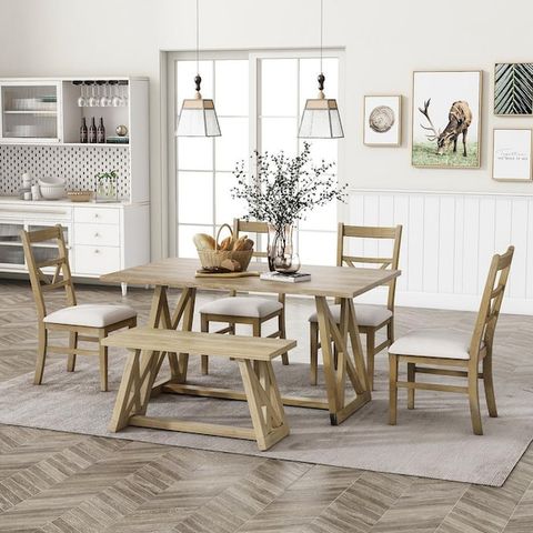 Harper & Bright Designs Farmhouse 6-Piece Natural Rectangle Wood Dining ... within The art of maintaining your rectangular wooden dining table set