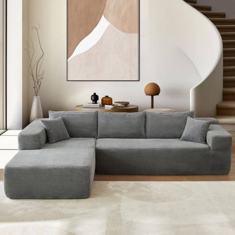 Have A Question About Allwex Vivi 104 In. Wide Arm 2-Piece Corduroy ... for L-Shaped Corduroy Sectional Sofa With 6 Pillows In Gray