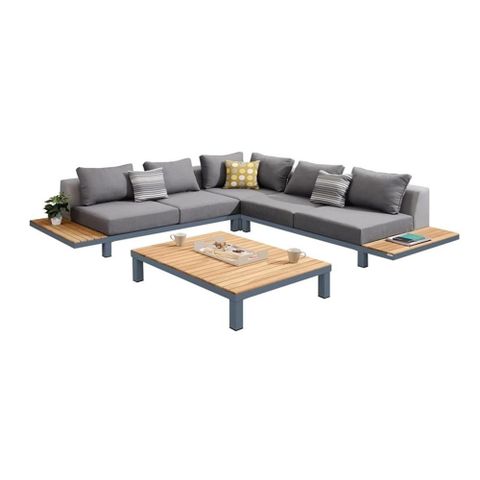Hawthorne Collections 4-Piece Modern Aluminum Patio Sectional Set In ... inside Hawthorne Collections Left Facing Sectional In Gray