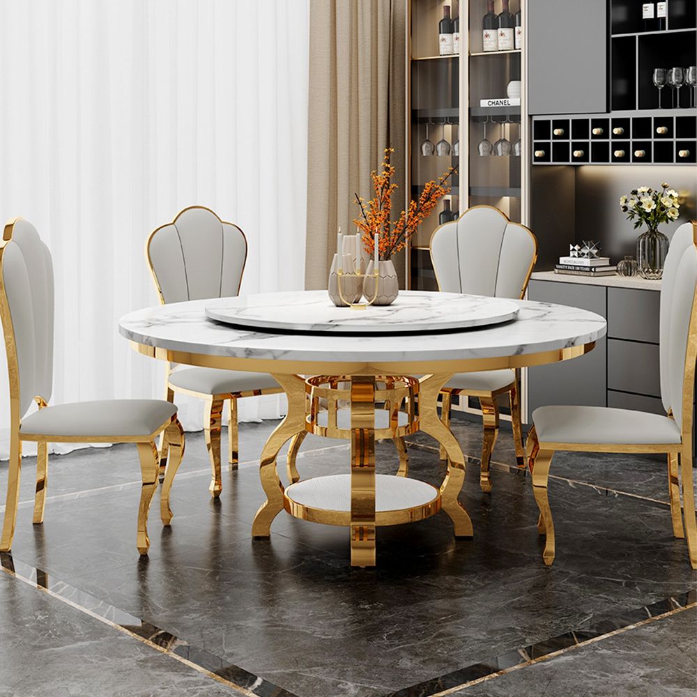 High-End Round Marble Dining Table With White Lazy Susan | Free Shipping for Round Dining Table With Lazy Susan