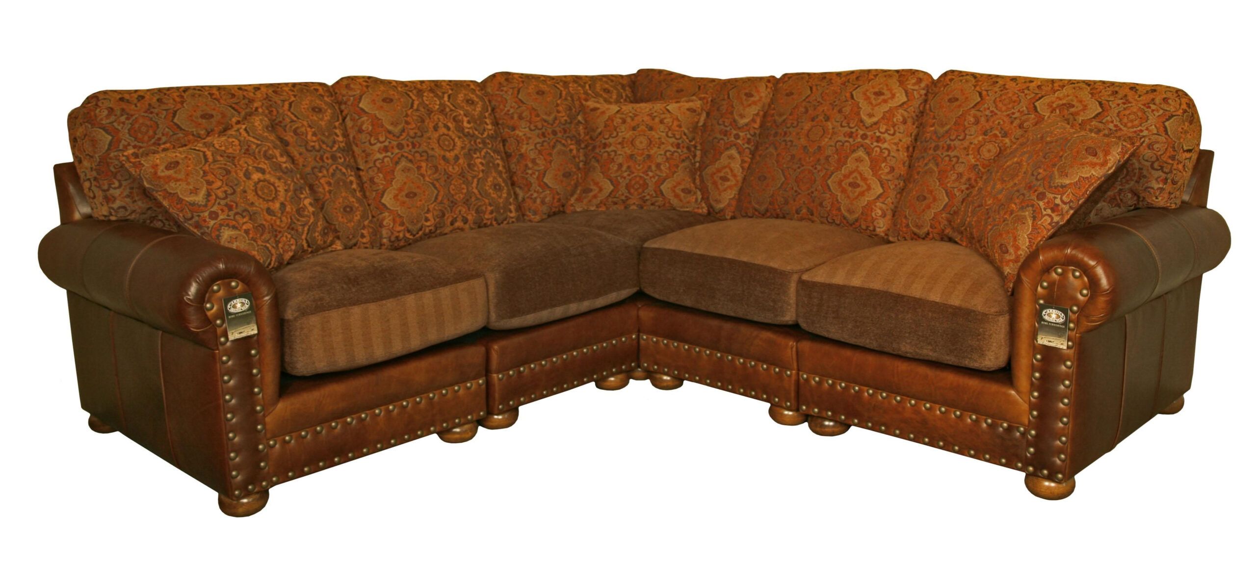 Hinsdale Sectional Sofa Weston Pecan Leather And Fabric Combo | Brown ... for Discovering the Enduring Beauty of the Weston Brown Leather Sofa