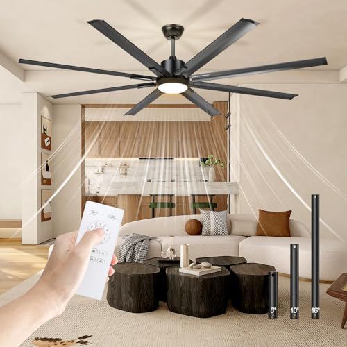 Hisummer 72 Inch Large Industrial Ceiling Fan With Light, 8 Aluminum ... inside Modern Outdoor Ceiling Fan Aluminum Blades