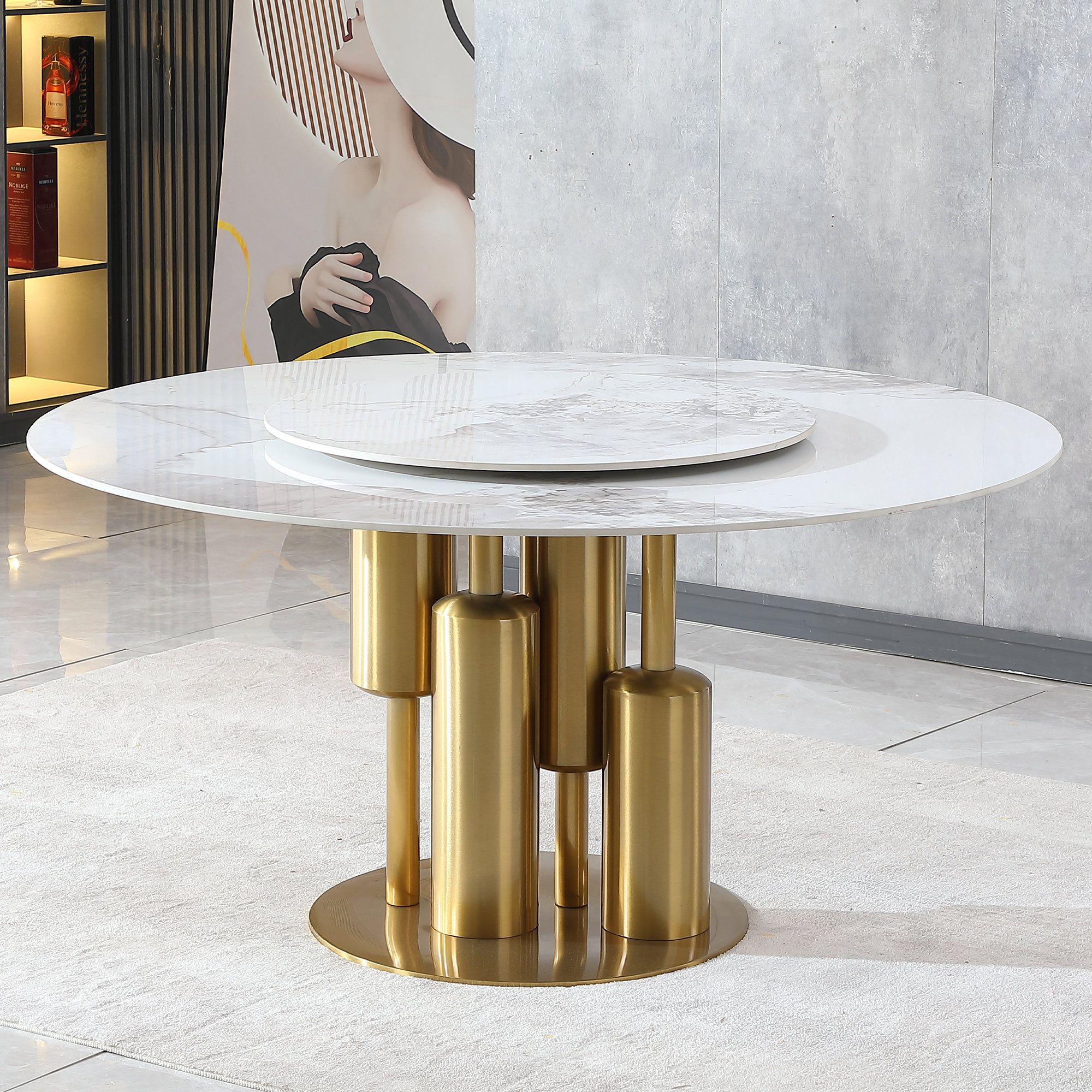 Hokku Designs Modern Marble Dining Table, 59&quot; Round Sintered Stone ... pertaining to Modern Marble Dining Table Round Shape